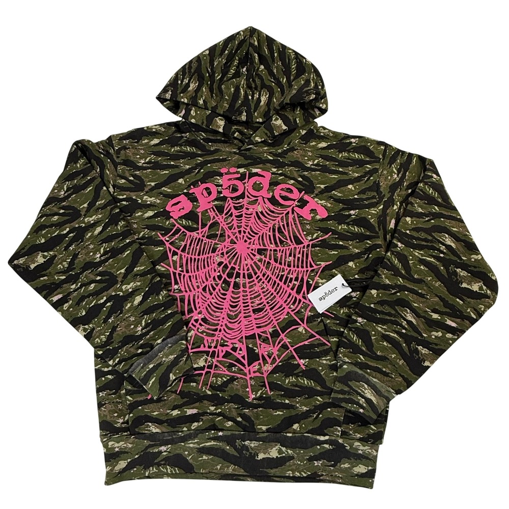 Sp5der Worldwide Tiger Camo Pink Web Hoodie Mens Medium NWT Streetwear